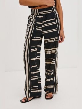 Rails $168 Brendon Wide Leg Cotton Pants M Island Stripe Black Beige Sheer Beach